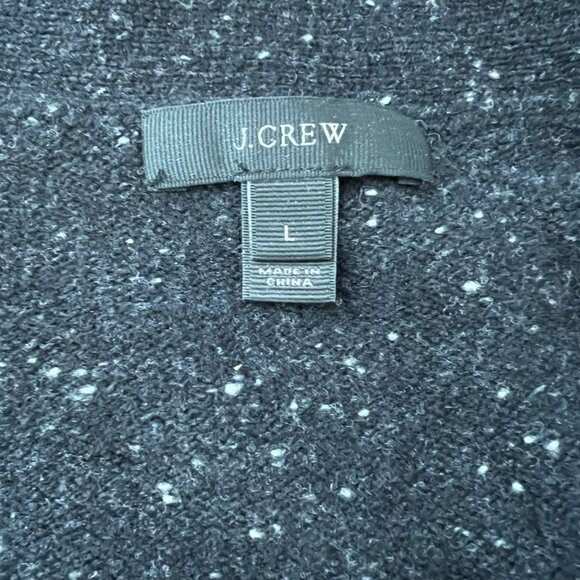 J.Crew Long Donegal 100%Wool Cardigan Black Speckled Pocket Front - Picture 2 of 5